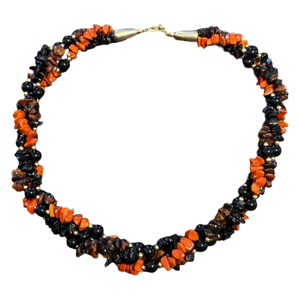 Black agate, red jasper, and mahogany obsidian Vintage 3 strand necklace